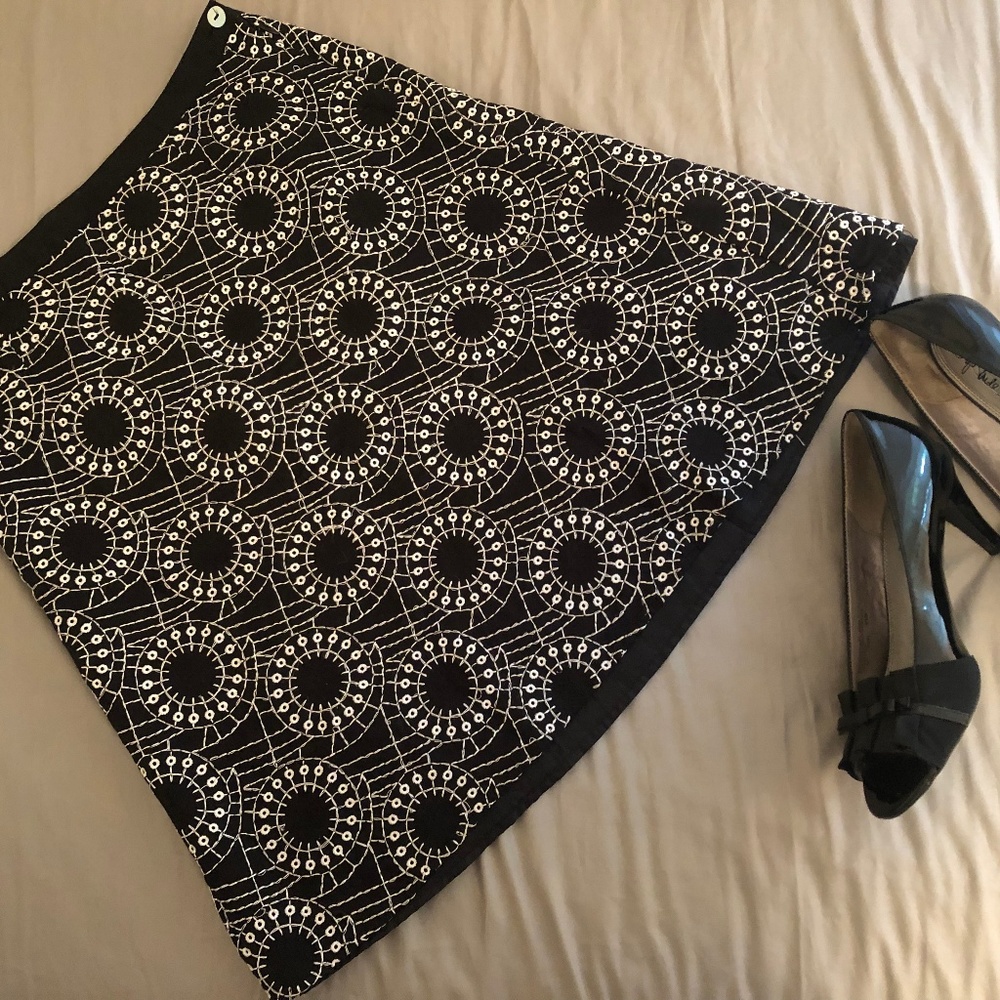 High Waist Linen Embroidered Black Skirt